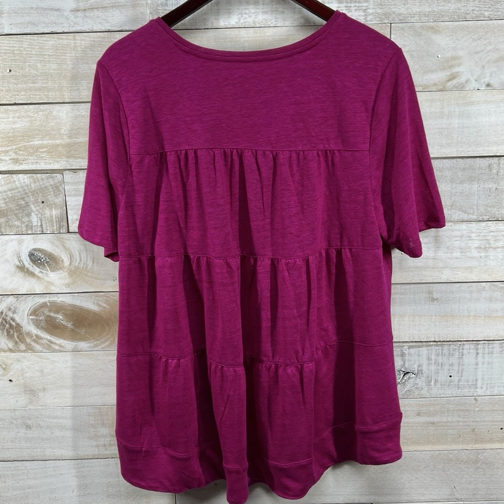 Chicos Top Womens 2 US  Large Pink Linen Short Sleeve Hi Low Casual Beach Resort